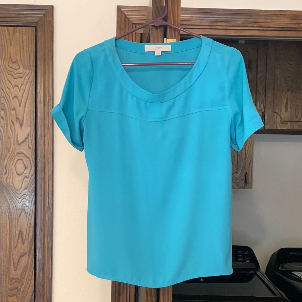 LOFT Blue Cuffed Sleeve Boxy Blouse
